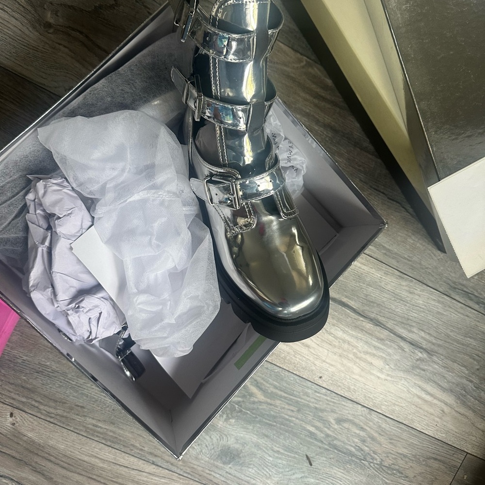 Women's Shiny Silver Platform Boots